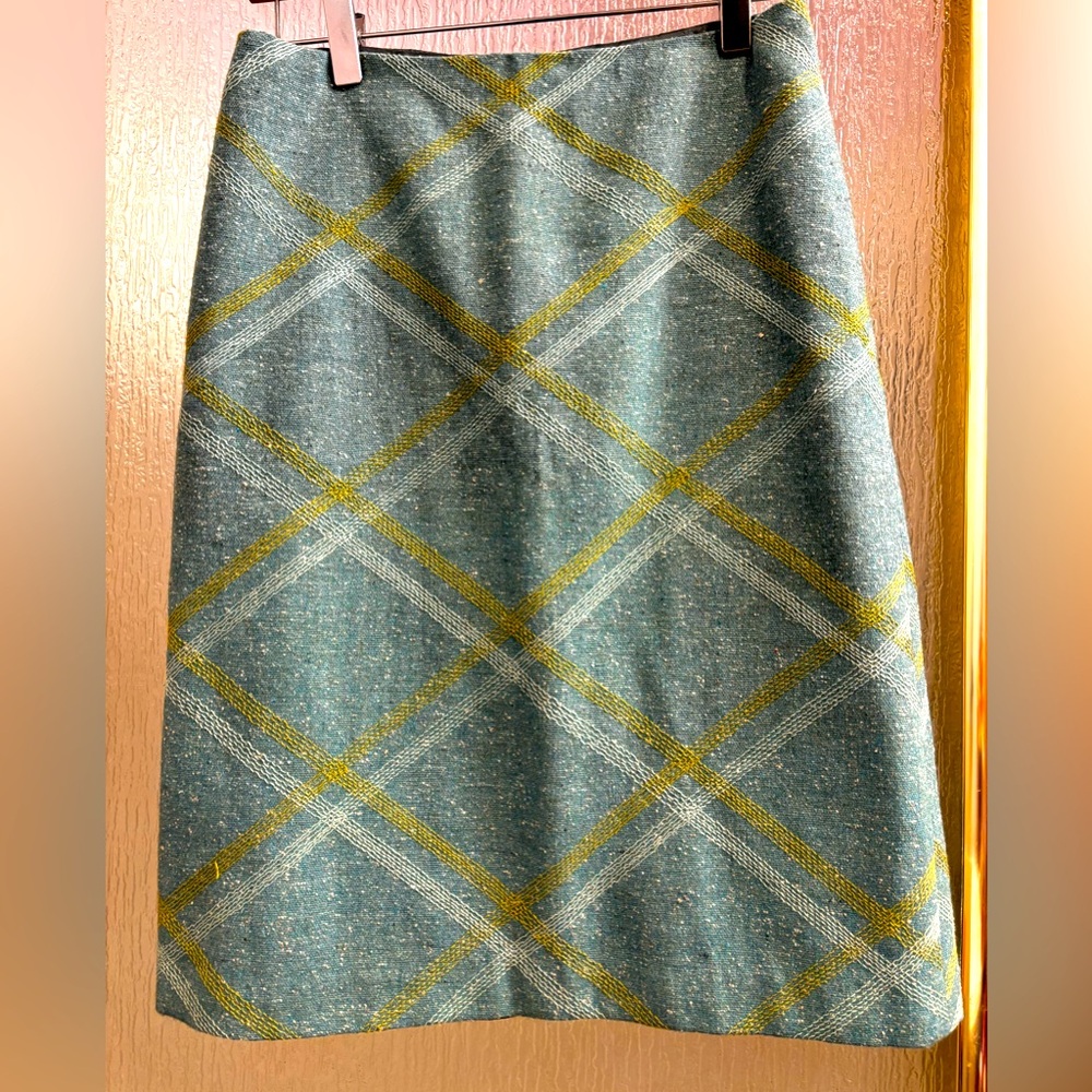 Beth Bowley Vintage Blue & Yellow Wool Tweed Skirt Size 4